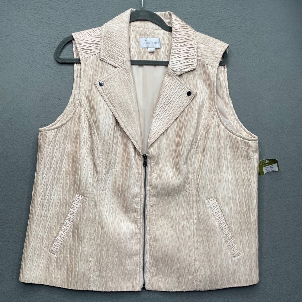 Erin London Women Vest Crinkle Textured XL Champagne Moto Sleeveless Jacket